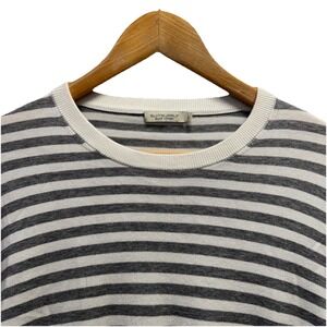 Suitsupply Mens Size Large Gray/White Striped Pure Cotton Knit Crewneck Sweater